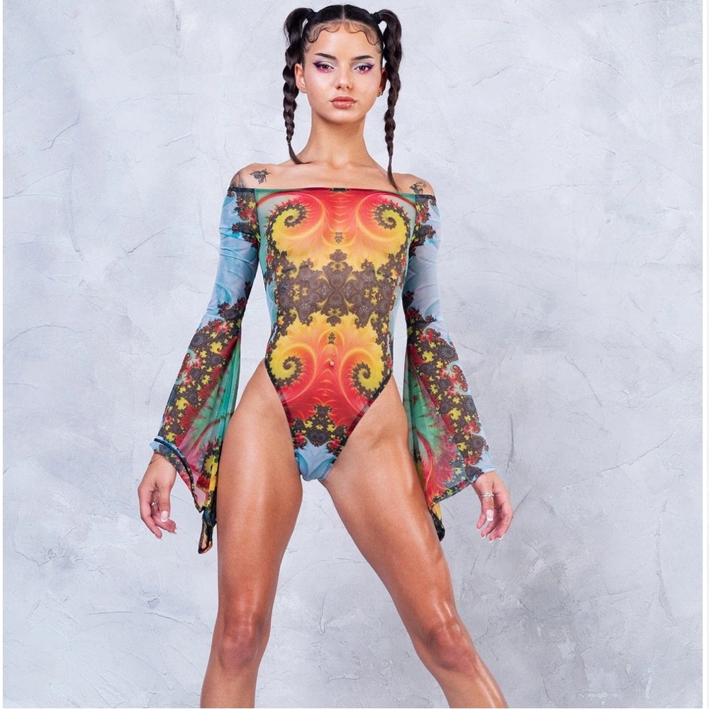 Burning Man/Festival Bandika “Espira Bell Sleeve Mesh Bodysuit”